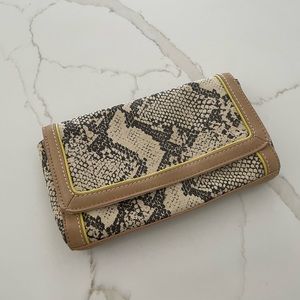 Snakeskin print boots (8.5) and clutch purse. Sold together or separately.